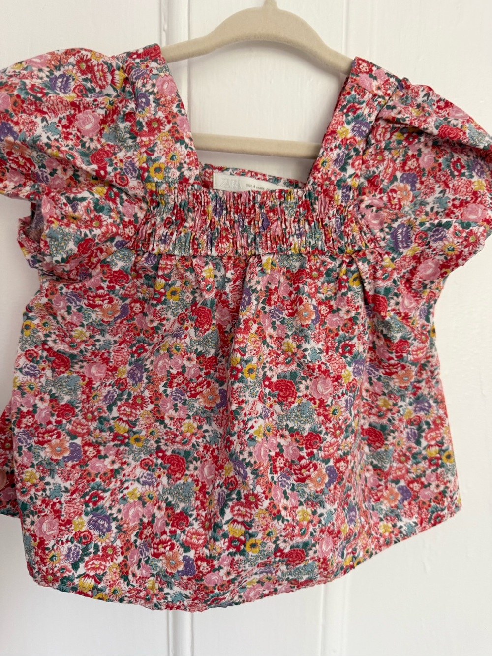 Zara Pink Multicolor Floral Smocked Square Neck Top and shorts